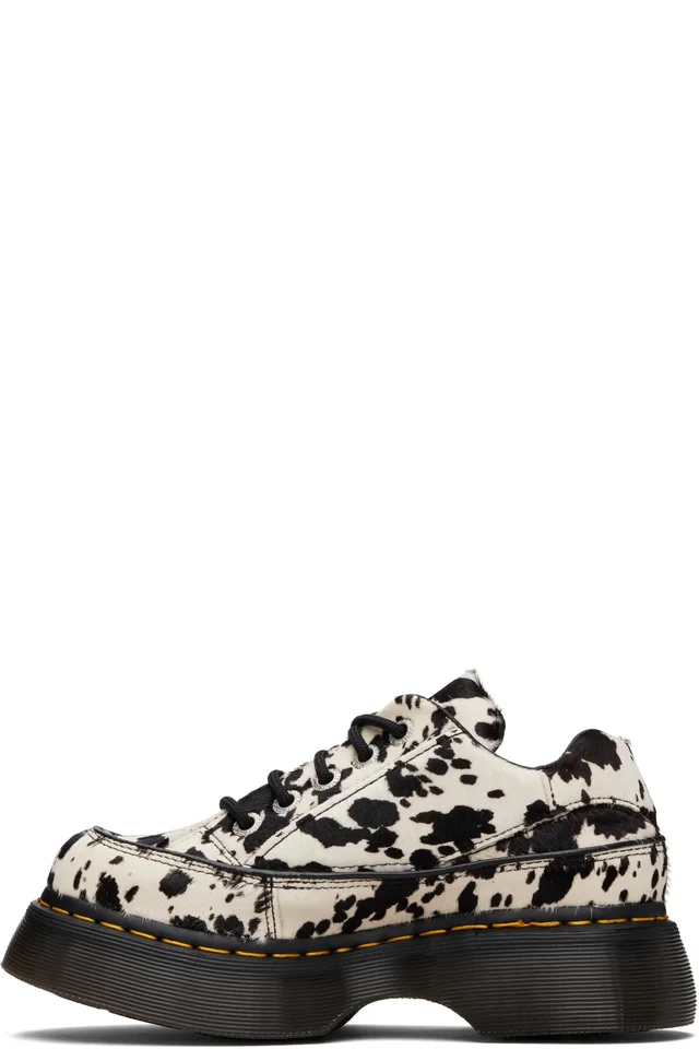 Dr. Martens Black & White Buzz 5-Eye Dalmatian Hair On Leather Derbys, photo 3 of 5 from SSENSE