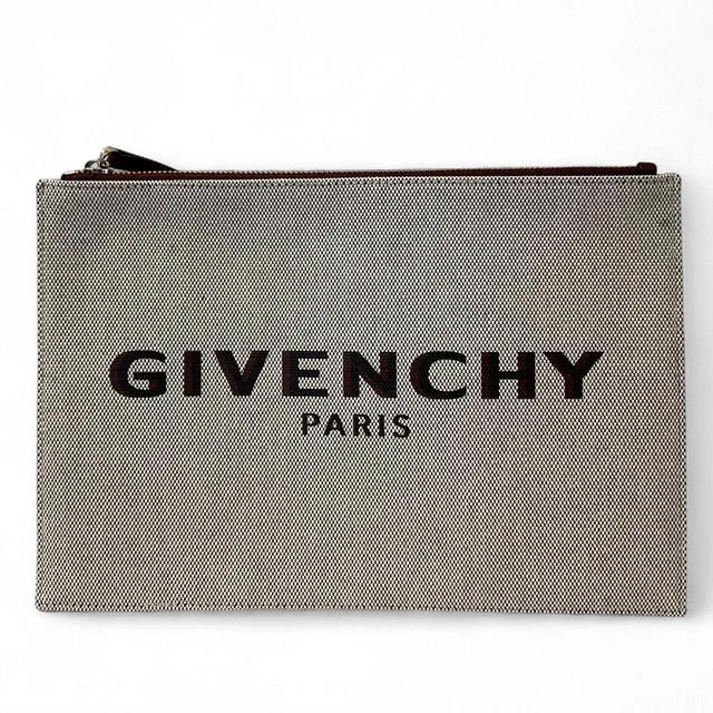 Givenchy Women's Clutch bags - Grey/Brown in gray|red|brown Canvas from Depop, photo 1 of 1