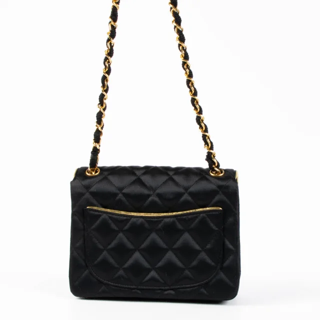 Chanel Vintage Black Satin Mini Square Classic Bag in Black Satin from Labellov, photo 4 of 7