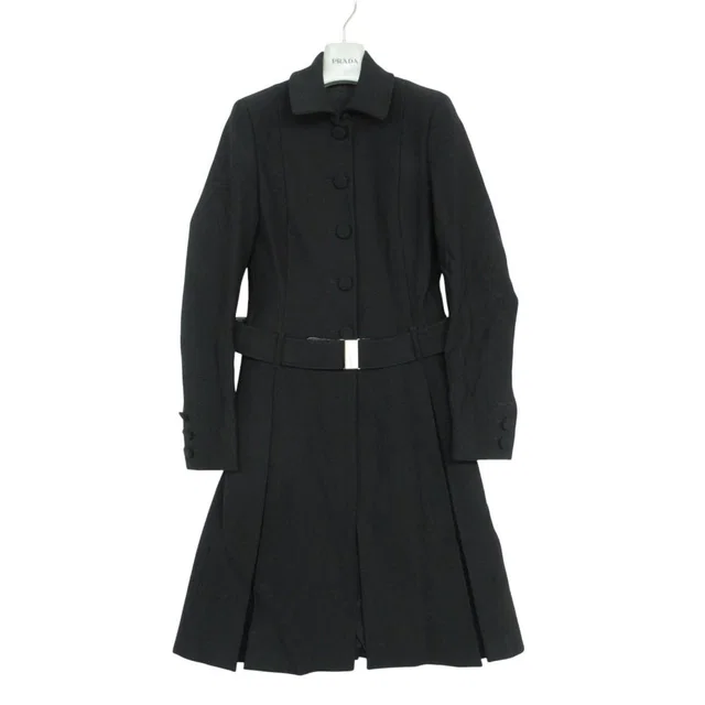 Prada Soutien Collar Coat Vintage Logo Belt Jacket Black in Black from The Reluxe