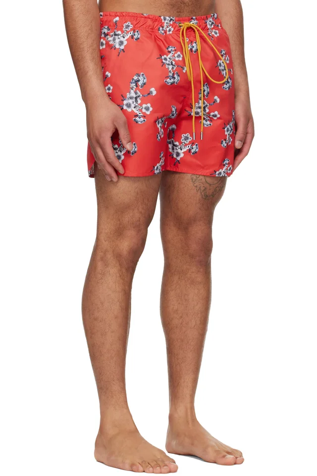 Rhude Red Turbo Floral Swim Shorts, photo 2 of 3 from SSENSE
