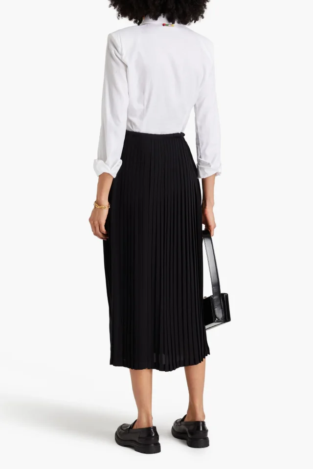 Valentino Garavani Pleated Silk-Crepe Midi Skirt in Black, photo 3 of 4 from THE OUTNET