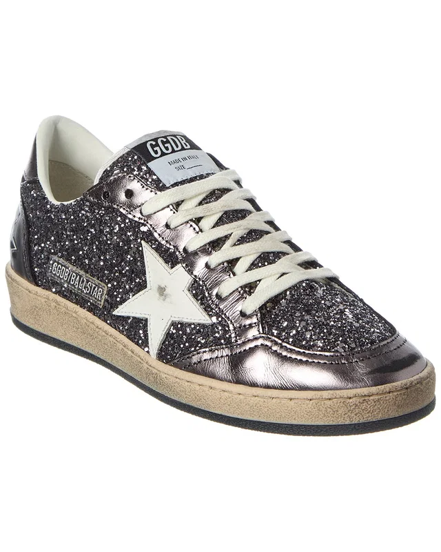 Golden Goose Ballstar Glitter & Leather Sneaker in White, image 1 of 1 from Gilt