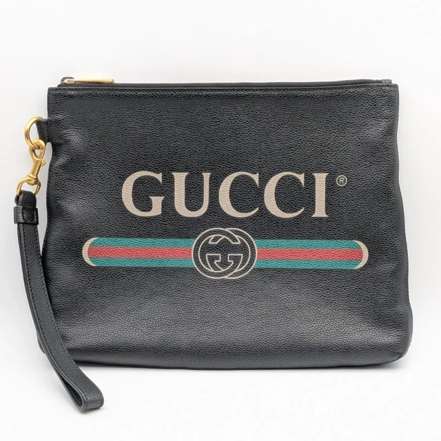 Gucci Vintage Logo Print GG Interlocking G Sherry Line Clutch Black in Black from The Reluxe