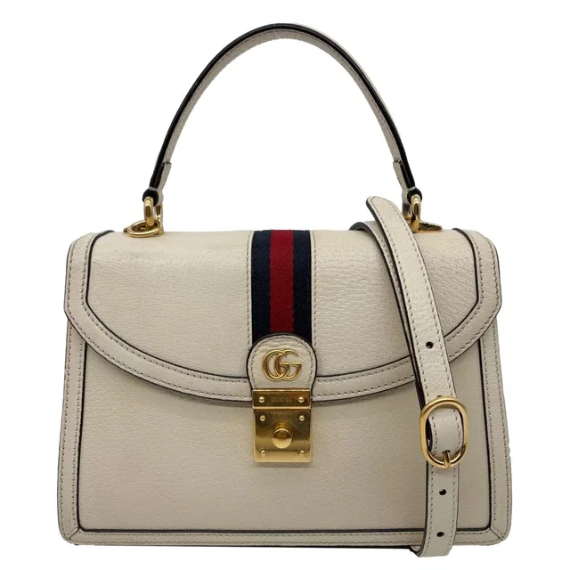 Gucci Ophidia Web Leather Top Handle Shoulder Bag Off White 651055 in White Leather from Dallas Designer Handbags