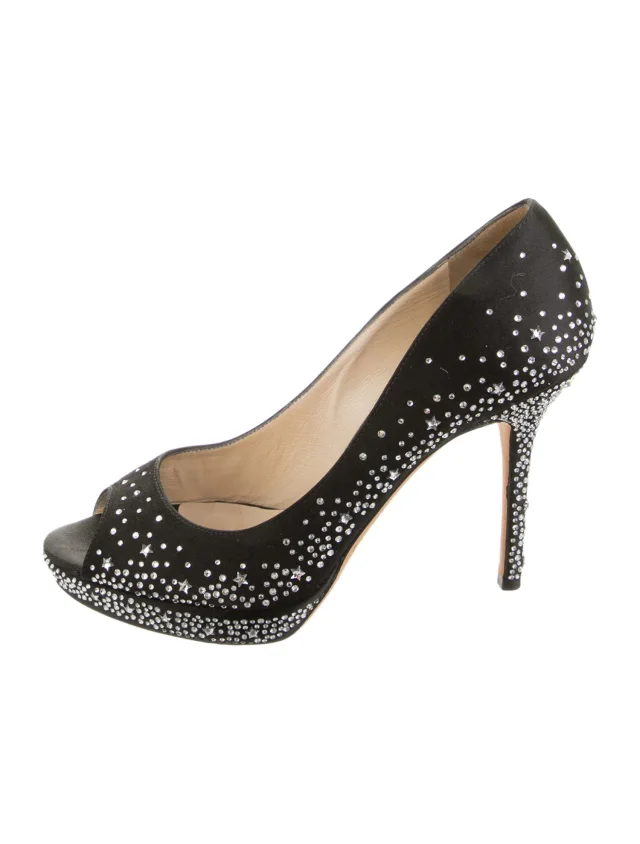 Jimmy Choo Satin Crystal Embellishments Pumps in black Satin from The RealReal