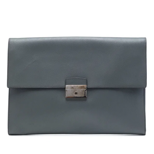 Gray Prada Saffiano Document Holder Clutch Bag in Grey Saffiano leather from Designer Revival