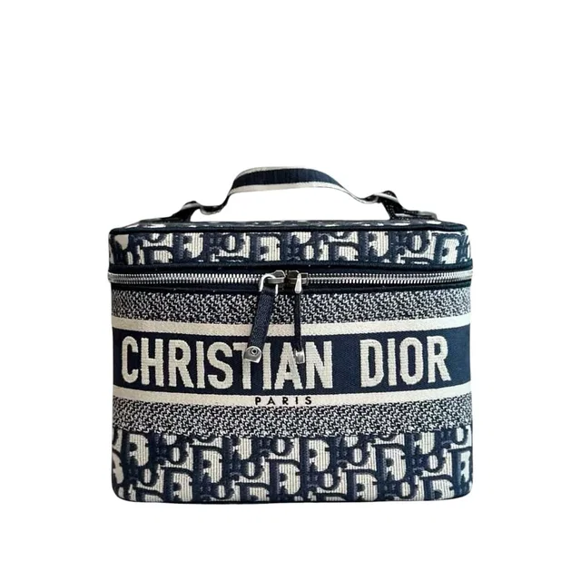 Dior Vanity Oblique Embroidery Top Handle Bag In Jacquard Blue Shw in Blue from Luxury Promise