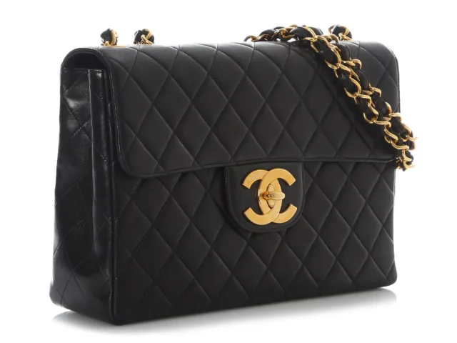 Chanel Vintage Jumbo Black Quilted Lambskin Classic Single Flap in Black Lambskin from Ann's Fabulous Finds, photo 6 of 10