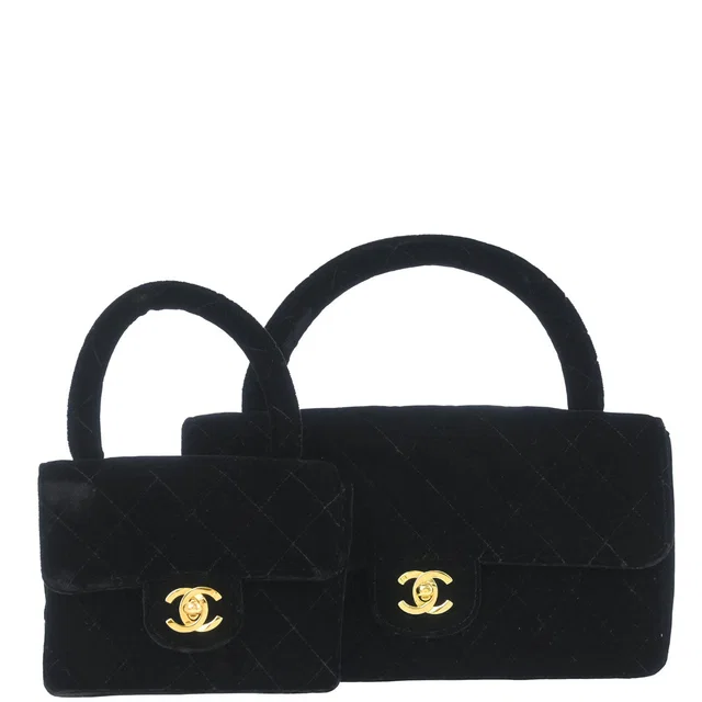 Chanel 1994-1996 Black Velvet Classic Single Flap 2 in 1 Handbag Set in Black Velvet from AMORE Vintage Tokyo