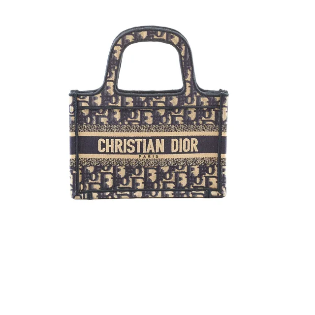 Dior Mini Book Tote Navy Oblique Canvas in Navy Canvas from The Purse Affair