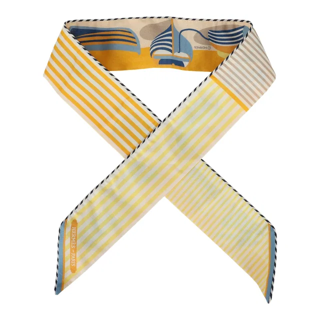 Hermès "Thalassa" Bouton D'Or, Jaune Soufre & Blanc Multi Cotton Twilly in White from Madison Avenue Couture
