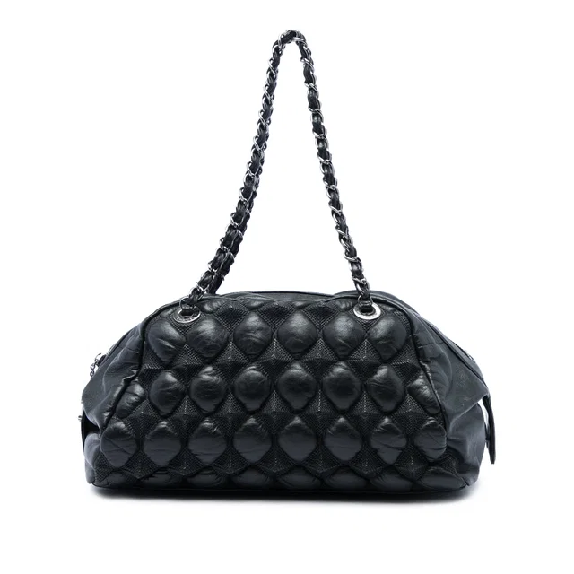 Black Chanel Lambskin Bubble Quilt Bowling Bag in Black Lambskin from Designer Revival