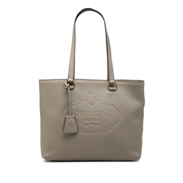 Brown Prada Vitello Daino Canapa Logo Tote in Brown Leather from Designer Revival