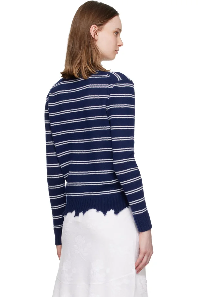 SHUSHU/TONG Navy & White Striped Long-Sleeve Knit Polo, photo 3 of 4 from SSENSE