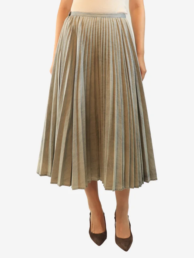 Dior Bleached blue denim pleated midi skirt - size UK 14 in Blue Denim from Sign of the Times
