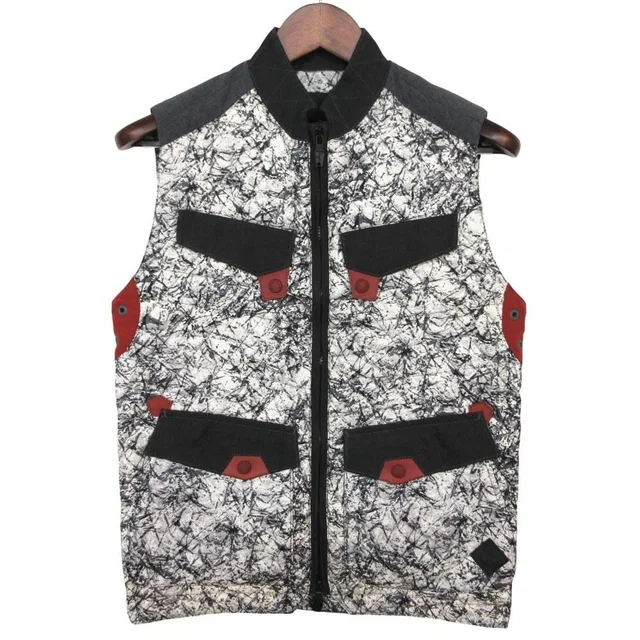 Moncler Mountaineer Ring Down Vest Thomson Gilet Zip Up All Over Pattern in White from The Reluxe