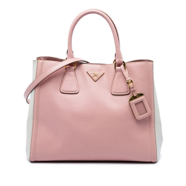 Gray Prada Large Bicolor Saffiano Lux Tote Satchel in Grey Saffiano leather from Designer Revival