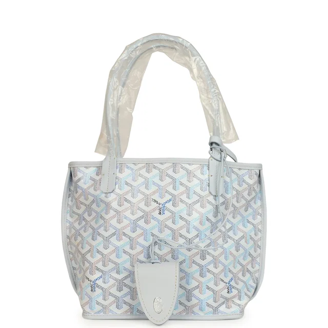 Goyard Goyardine Anjou Polar Blue Mini Bag Palladium Hardware in Blue Calfskin from Madison Avenue Couture