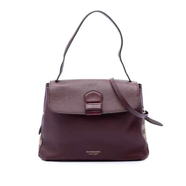 Red Burberry Medium House Check Trimmed Leather Camberley Satchel in Red Leather from Designer Revival