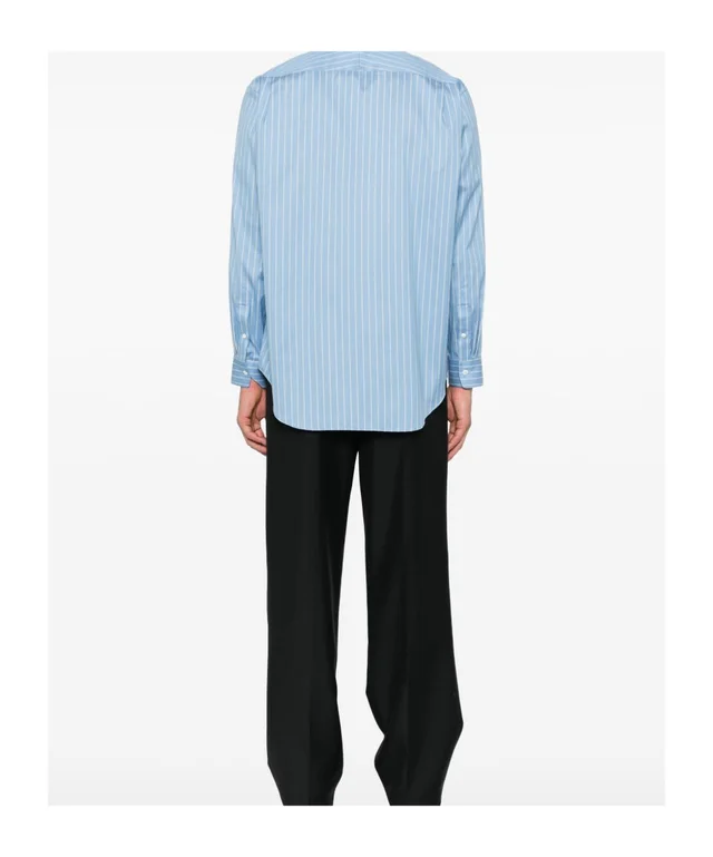 Auralee striped-pattern long-sleeve shirt in Cotton 73%,Silk 27% Details: Single Row Buttons Description: This loose-fitting shirt features a light blue base accented with white…, photo 6 of 7 from SENSER