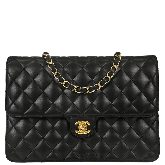 Chanel Black Lambskin Turnlock Medium Half Flap Shoulder Bag in Black Lambskin from AMORE Vintage Tokyo
