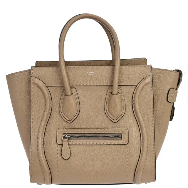 Celine Beige Luggage Micro Tote Handbag in Beige Leather from AMORE Vintage Tokyo