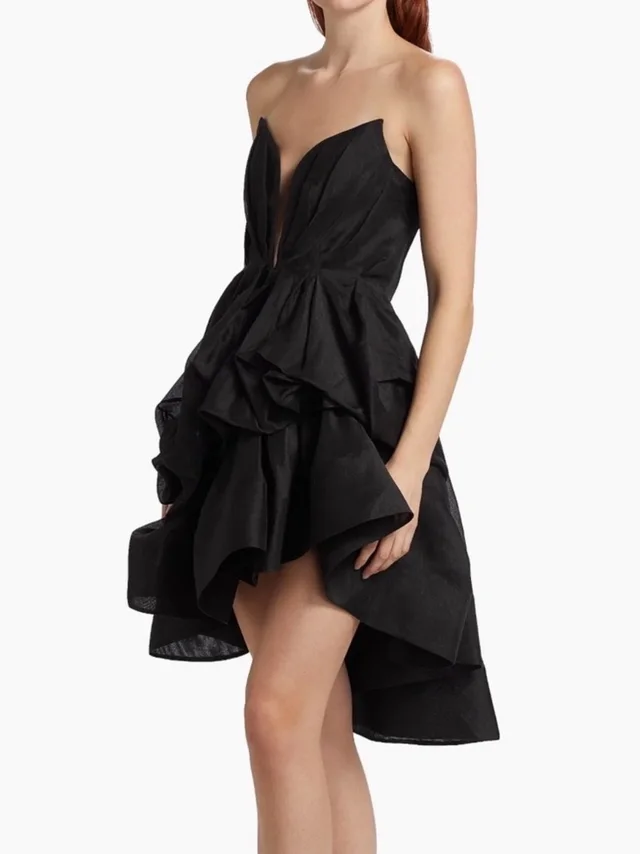 Zimmermann Strapless Ruffle High-Low Dress in black from Poshmark