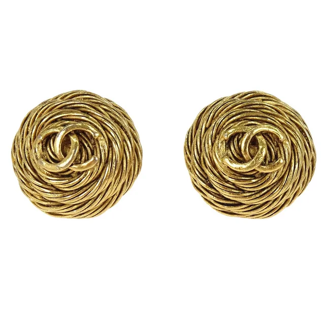 Chanel Button Clip-On Earrings Gold 94A in Gold from AMORE Vintage Tokyo