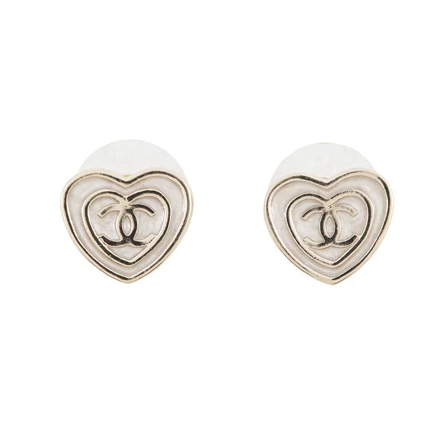 Chanel CC Logo Metal Heart Earrings WhiteABD346 Metal from GALLERY RARE