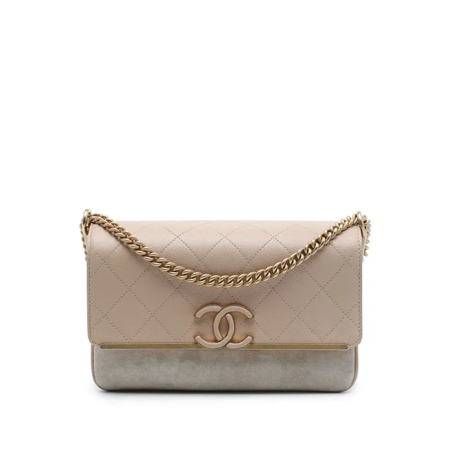 Beige Chanel Small CC Stitched Caviar and Suede Lady Coco Flap Crossbody Bag in Beige Caviar leather from Designer Revival