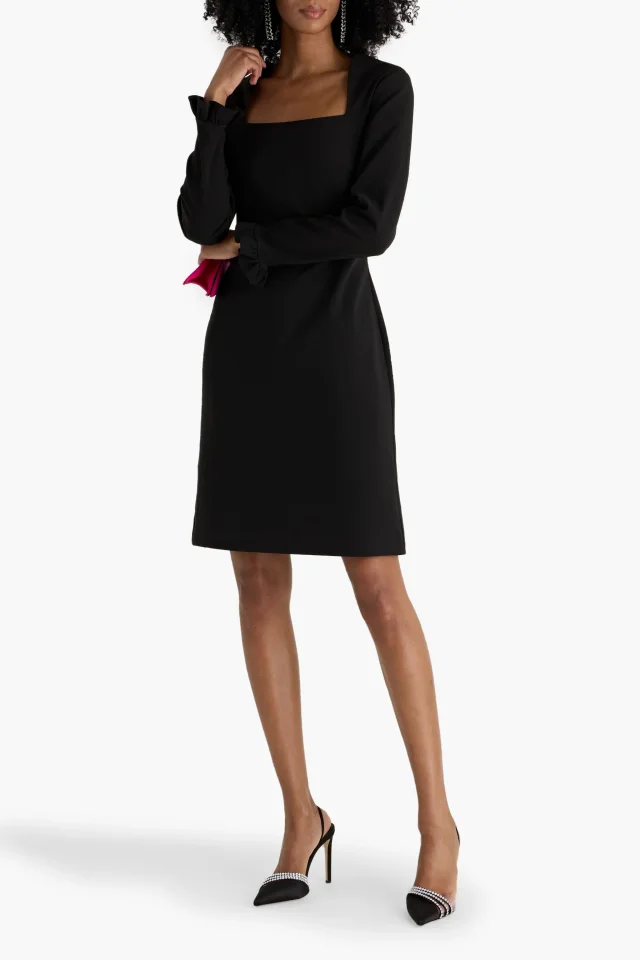 Mikael Aghal Ruffled Stretch-Cady Square-Neck Dress in Black, photo 2 of 4 from THE OUTNET