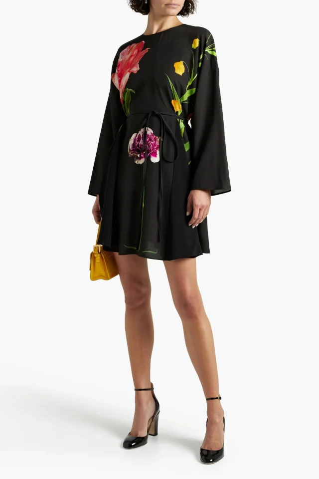 Valentino Garavani Belted Floral-Print Silk-Crepe Mini Dress, photo 2 of 4 from THE OUTNET
