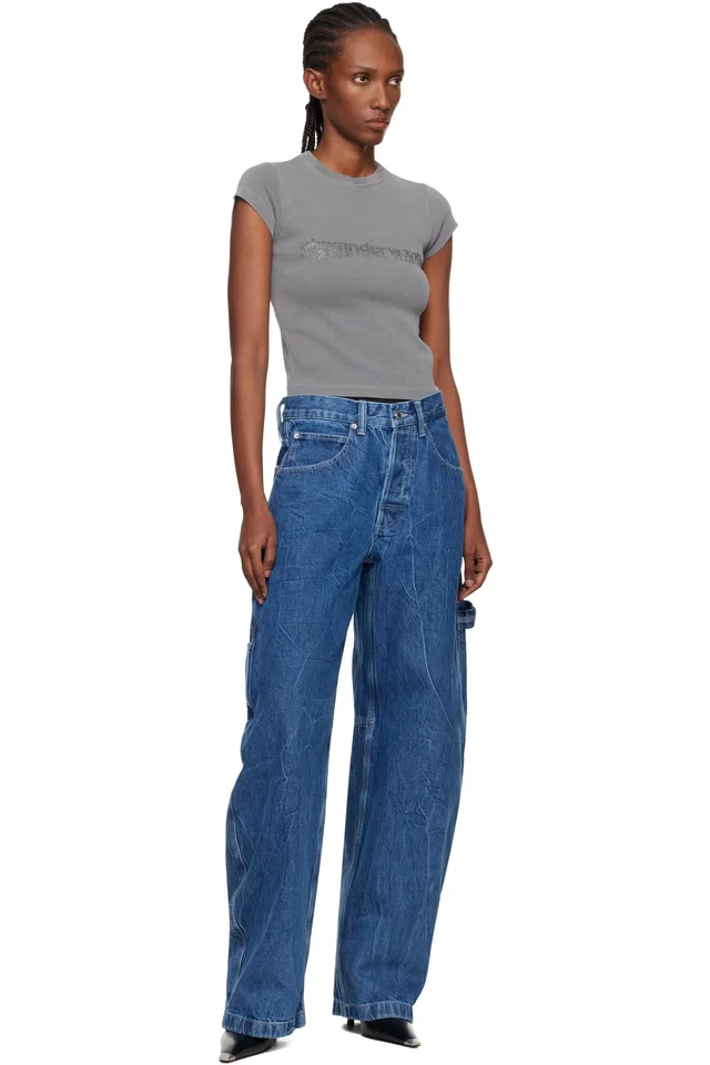 Alexander Wang Gray Crystal Logo Cotton Baby T-shirt, photo 4 of 4 from SSENSE