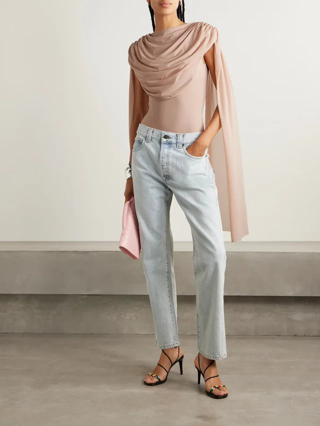 MAYGEL CORONEL Burano cape-effect draped stretch-jersey bodysuit in Pink, photo 2 of 2 from NET-A-PORTER (Canada)