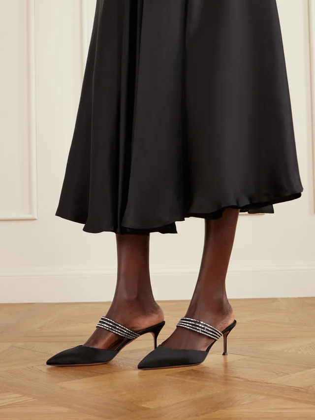 AQUAZZURA Luce 65 crystal-embellished satin mules in Black, photo 2 of 2 from NET-A-PORTER (Canada)