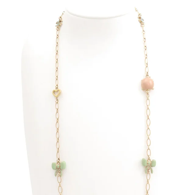Chanel 2006 Coco Heart Ribbon Motif Necklace Gold/Multi in Gold from VINTAGE QOO TOKYO, photo 4 of 7