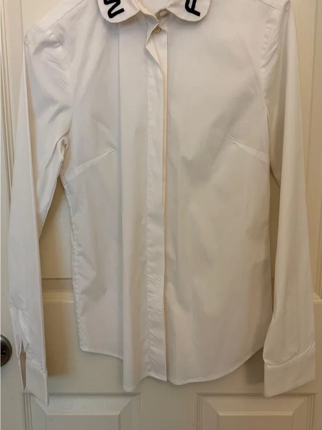 REDValentino White Womens Long-Sleeve Shirt With Embroidered Collar Detail in black|white from Poshmark