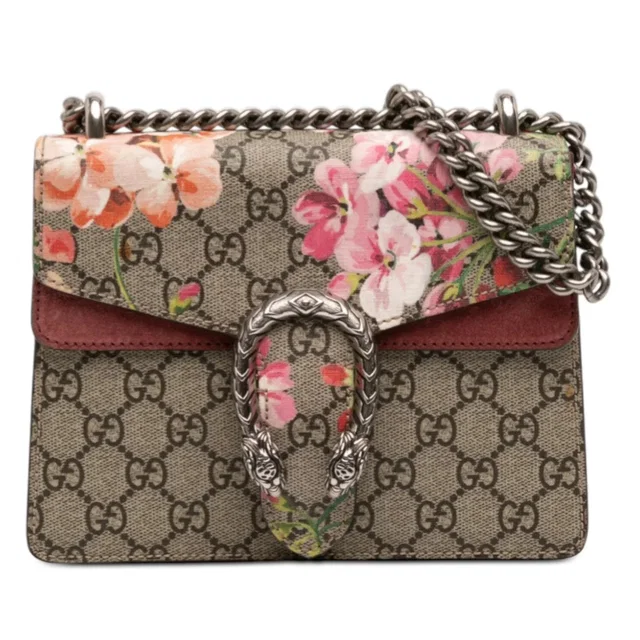Beige Gucci Small GG Supreme Blooms Dionysus Crossbody in Beige Suede from Designer Revival