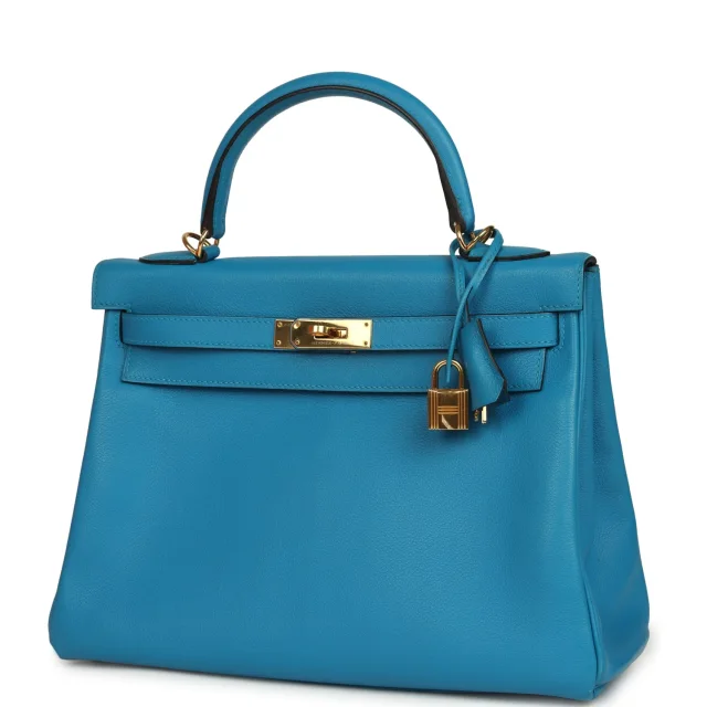 Hermès Kelly Retourne 32 Bleu Zanzibar Evercolor Gold Hardware in Blue Goatskin from Madison Avenue Couture, photo 5 of 9