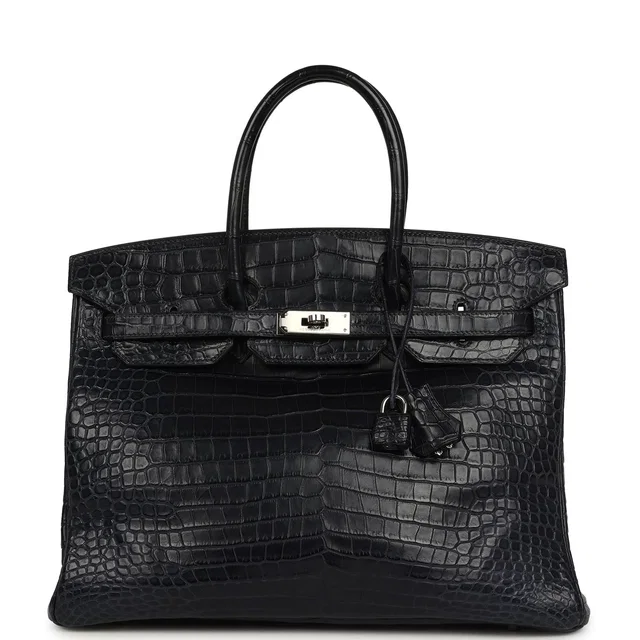 Hermès Birkin 35 Bleu Indigo Matte Porosus Crocodile Palladium Hardware in Blue Crocodile from Madison Avenue Couture