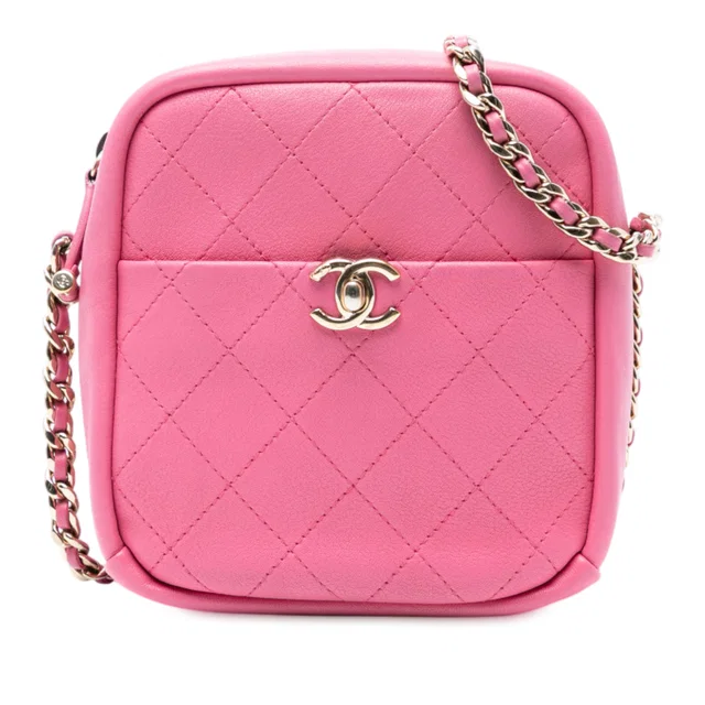 Pink Chanel Stitched Goatskin Casual Trip North South Camera Case Crossbody Bag in Pink Goatskin from Designer Revival
