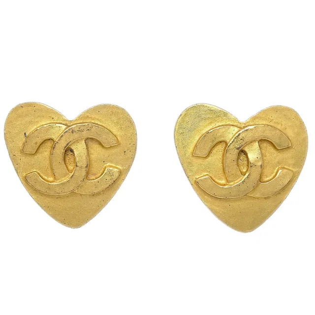 Chanel Heart Earrings Clip-On Gold 95P in Gold from AMORE Vintage Tokyo