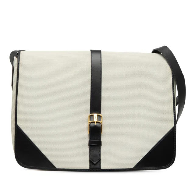 White Saint Laurent Leather Trimmed Canvas Messenger Bag in White Canvas from Designer Revival