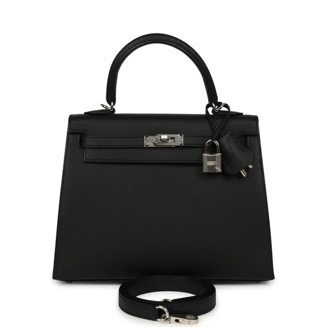 Hermès Kelly Sellier 25 Black Epsom Palladium Hardware in Black Epsom leather from Madison Avenue Couture