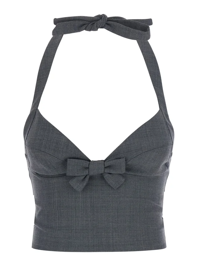 SHUSHU/TONG Grey Top with knot detail on the front in wool and fabric Blend woman in Grey 50% Wool 50% Polyester, photo 2 of 6 from Gaudenzi Boutique