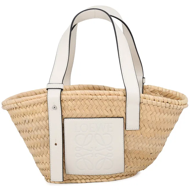 Loewe Basket bag Natural/WhiteA223S93X04 Palm Leaf Calf Leather Size Small in Beige Calfskin from GALLERY RARE