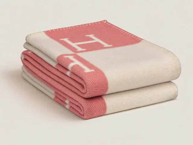 Hermès Pink and Cream Avalon Baby Blanket in White Cashmere from HEWI