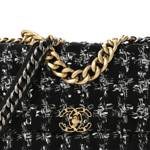 Quilted Large Chanel 19 Flap Black Silver Ecru in Black Tweed from FASHIONPHILE, photo 8 of 11