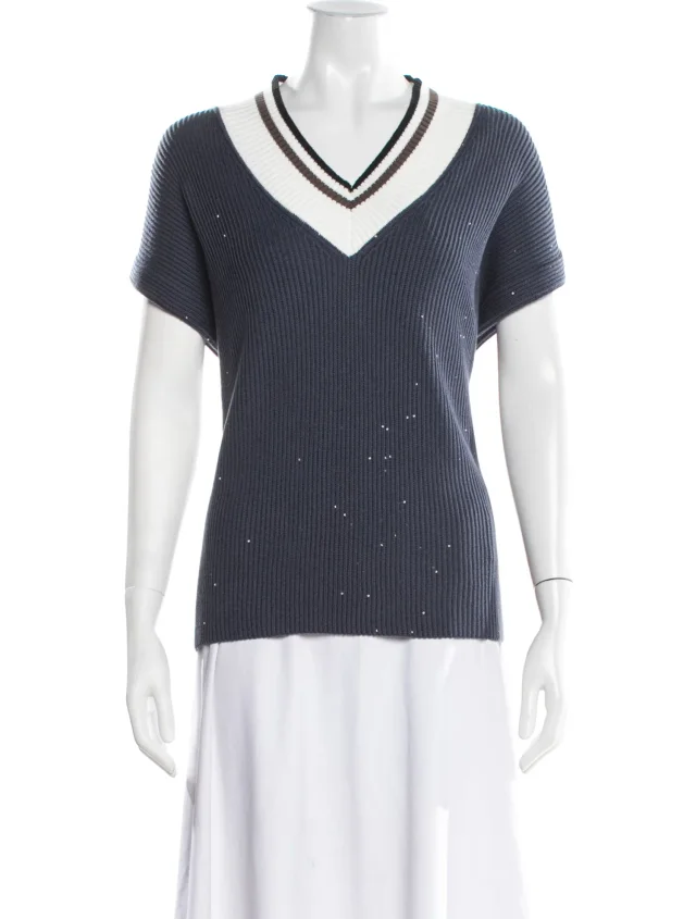 Brunello Cucinelli V-Neck Sweater w/ Tags in blue from The RealReal